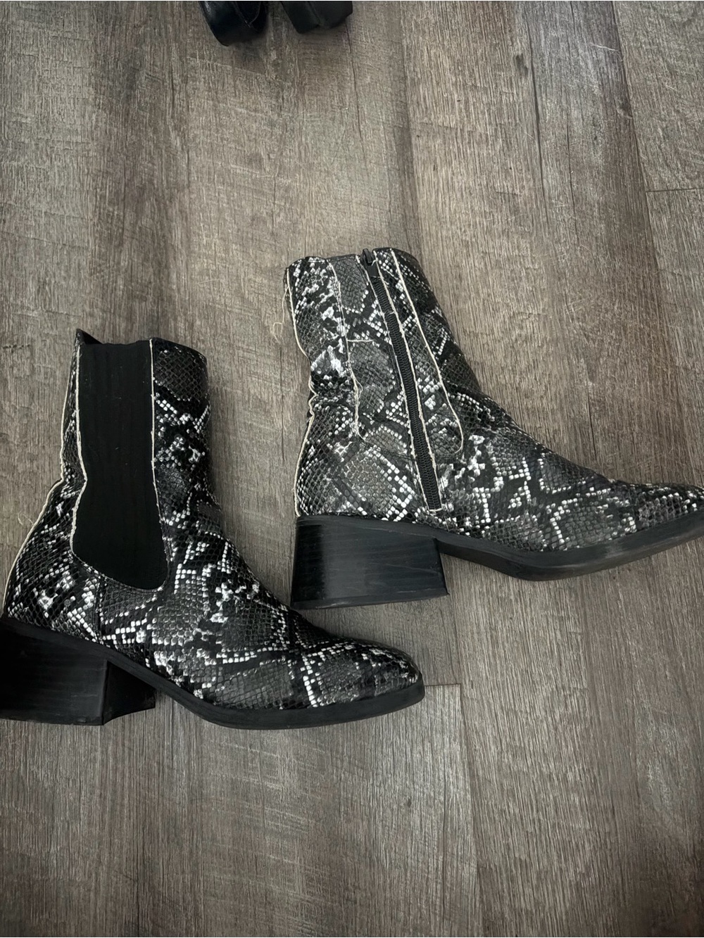 Women's Black & White Snake-Print Ankle Boots